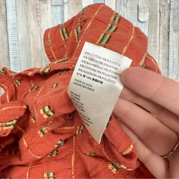 Anthropologie XS Pilcro The Bella Femme Buttondown Shirt Top Embroidered Orange - Picture 8 of 11